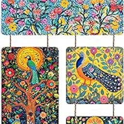 Decor Smart Wooden Wall Hanging | Decorative Wall Art for Living Room and Home Decor Decoration | Handcrafted Design Featuring Colorful Birds and Vibrant Floral Patterns in Ethnic Style (DWA_6541)-image-0