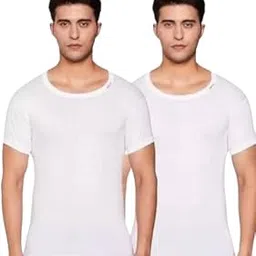 Men's White Cotton Half-Sleeve Vest, Pack of 2-picture-48