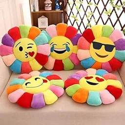 Riftree Velvet Pure Fiber Filling Super Soft Emoji Sunflower Cushion Plush Stuffed Toy for Home Party Decoration Set of 5 Pieces-image-0