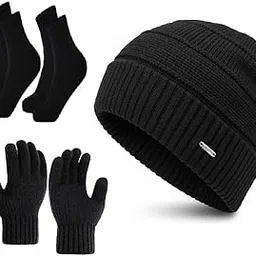 hoboken Latest Stylish Winter Woolen Beanie Cap (Fur Inside) and Gloves & Shock Set for Men and Women Stretch Warm Winter Cap perfect set of winter-picture-24