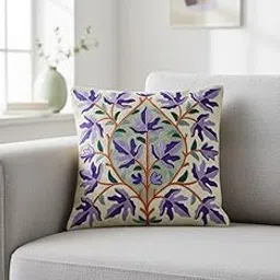 Kashmiri Chinar: Natural Home Decor Decorative Throw Cushion Covers 16inch x 16inch with Hand Embroidery - Boho Macrame Beaded, for Sofas, Chair, Living, Patio, Office Kashmiri Kadhai-picture-33