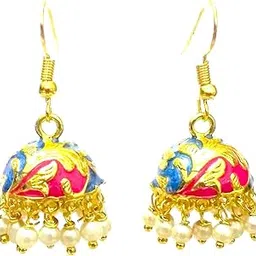 desi hawker Meenakari Minakari Enamel Paint Golden Handmade Earring Bali Jhumki Jhumka Jewelry Indian Drop Dangle Chandelier ni-245, Metal, No Gemstone-picture-26