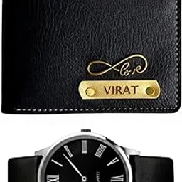 royal jack Men's Personalized Vegan Leather Wallet with Name & Charm and Stylish Analog Watch Combo Gift Set for Men | Customized Leather Wallet | Birthday Anniversary Valentine Gift for Men (Black)-picture-10