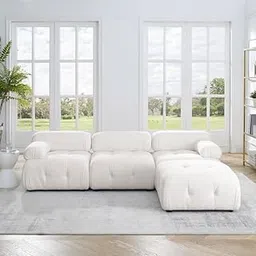 LEGACY OF COMFORT Modular Sectional Sofa L Shape Sofa 4 Seater Sofa Ottoman Bench As Seating for Living Room Hotels & Offices (White)-image-77