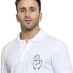 yogdots Congress Party Polo Collar Rahul Gandhi Style T-Shirts for Men and Women, Indian National Congress Tshirt Black Logo image 1