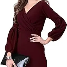 Women Polyester Party Waer Solid Bodycon Dresses, V Neck with Regular Bishoop Sleeve-picture-56
