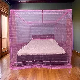 JiWa Essence Premium Foldable Mosquito Net for King Size Bed - Graceful Wave Embroidery, Breathable Mesh Canopy with Pre-Fitted Secure Bottom & Elegant Cotton Ribbons (Fuchsia Pink)-picture-24