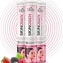 SKINOGEN by Helix | Veg. Collagen Effervescent Tablets for Glowing Skin, Radiance, Skin Whitening & Anti Ageing | L-Glutathione, Hyaluronic Acid, Resveratrol, Lycopene, Aloe Vera Ext., Rosehip Ext. & Vitamin E | 15 Effervescent Tablets | Mix Berry Flavour-picture-15