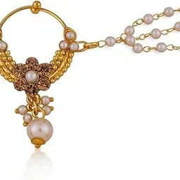 cz stone Premium Gold Plated Floral Nose Pin with CZ Diamonds and Kundan Accents-picture-12