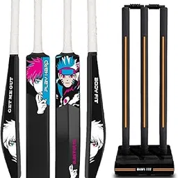 Bodyfit PlayHard Heavy Duty Plastic Cricket Bat for Men, Women, Children | Lightweight| Full Size| | Hard Plastic Bat| Premium Black Cricket Wicket Set l 3 Stumps+2 Bails+1 Stand Set.(PH-Ora).-image-41