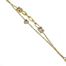 mairah 18K Gold Plated 2 Layered Heart & CZ Gewmstone Bracelet-picture-11