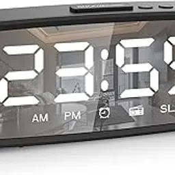 5.1'' Digital Clock Radio, rror Clock, 3 Levels Dimmer, FM Radio with Sleep Timer, Adjustable, Dark Mode, with Snooze, 12/24H Clocks for Bedroom Bedside Desk (BlackRadio Clock) -Layfoo-image-29