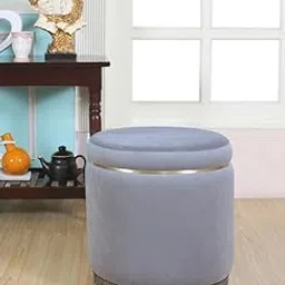 Shadowkart Pouffes Sitting Stool for Living Room, Make up Table Mudda Puffy Wooden Ottoman Stools, Pouffe Footstool, Poof for Room Decoration & Dressing Table, 16x18 Inch, Grey-picture-31