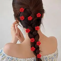 Mini Rose Hair Clips, Red Flower Design, Pack of 8, Metal Hair Accessories for Wedding and Party-picture-17