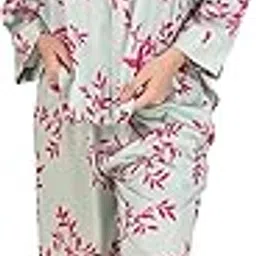 masha Women Over-Size-Pink-Leaves Night Suit Top & Pyjama Set…-picture-52