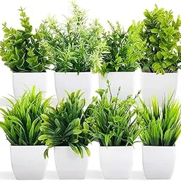 WYTE ORIGIN Artificial Potted Plants Green Artificial Plastic Eucalyptus Plants Small Indoor Potted Houseplants Small Faux Plants for Home Decor Bathroom Office Farmhouse. (Set-8)-image-5