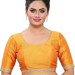 madhu fashion Womens Raw Silk Elbow Length Sleeves Readymade Saree Blouse-picture-54