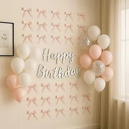 Birthday Party Decoration Set, Pink and White Balloons with Bows, Happy Birthday Banner, Wall Decor Kit-picture-27