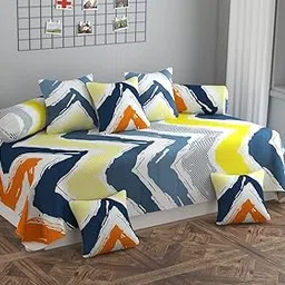 Dworth Premium Glace Cotton Diwan Set for Living Room (Diwan Set 8 Pieces | 1 Single Bedsheet, 2 Bolster Covers and 5 Cushions Cover), Multicolor-picture-20
