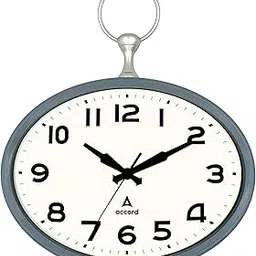 ACCORD CLOCKS Premium Contemporary Analog Wall Clock with Silent Noiseless Movement - Oval Grey Frame with Top Silver Embellishment - HD Clear Glass -15.75inch x 12inch/40cm x 30.4cm-Model Sequoia-picture-55