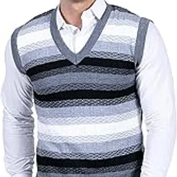 mont connett Men Woolen V Neck Printed Design Sleeveless Pullover Heavy Rainbow Fabric Winter Wear Pure Wool Cardigan for Men Fully Warm Pullover Free Sizes-picture-19