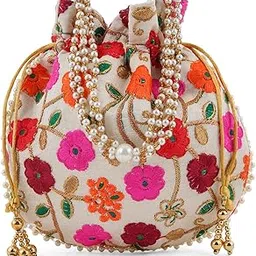 teejh Glittering Garden Pink and Orange Embroidered Potli Bag-picture-19