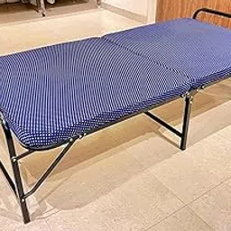PALMEN Folding Single Bed for Sleeping with Metal Frame, Navy Blue 2 Inch Soft Mattress, Portable and Foldable Guest Cot, 72x36 Inch, Powder Coated.-image-13