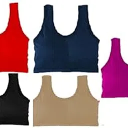 Cotton Full Coverage Non Padded Wire Free Air Sports Bra for Women & Girls (Pack of 5) RED, Navy Blue, Black, Skin, Purple-picture-19