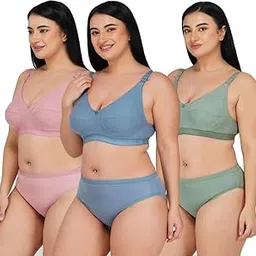 bylko Bra Panty Set for Women Polycotton Non-Padded Non-Wired C-Cup Lingerie Set Combo Pack of 3-picture-45