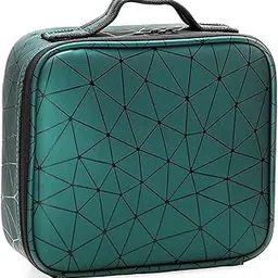 Adson Travel Makeup Case PU Leather Professional Cosmetic Train Cases Artist Storage Bag Make Up Tool Boxes Brushes Bags with Compartments Waterproof Detachable Vanity Organizer (Green Diamond)-picture-43
