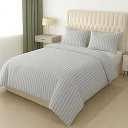 DECOR2ADMIRE Premium 400 TC Glace Cotton Reversible Duvet Cover with Strong Zipper | Ultra Soft & Durable | Luxury Stripe Pattern | Double 90" x 100" | Light Grey-picture-22