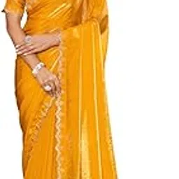 Embellished Bollywood Satin Saree (Yellow)-image-1