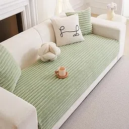 HOMETHREADS Thick & Soft Fur Plush Sofa Cover–Luxurious Cozy Slipcover, Washable & Pet-Friendly, Anti-Scratch Protector for Sofas (Faux_Linning_Green, 3 Seater | 180x70cm)-image-33