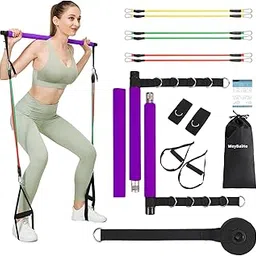 Pilates Bar Kit for Men and Women with Resistance Bands, Portable Home Gym Pilates Resistance Bar Kit, 3 Section Pilates Bar Workout Equipment with Stackable Bands-Body Toning (Purple-75LBS)-image-7
