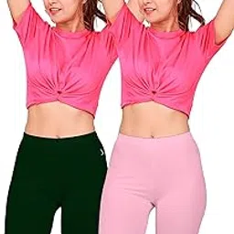 alba Flexy Women's Premium Shaping Tights – Cotton Elastane Blend, High Rise Design with Soft Bio-Washed Finish and Comfort Fit (90 CM | Size L) - Light Pink + Dark Violet (Pack of 2)-picture-34