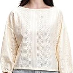 tokyo talkies Women's Loose Crochet Top | Drop Shoulder | 3/4 Sleeves | Effortless Chic | Tops for Woman | Women Tops | Stylish Top-picture-41