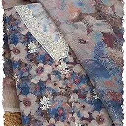soch Womens Linen Floral Print Unstitch Dress Material With Thread Work-picture-23