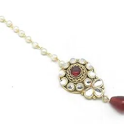 radhesh creation and jewellery Maroon Brass Crystal and Kundan Maang Tikka for Women and Girls-picture-44