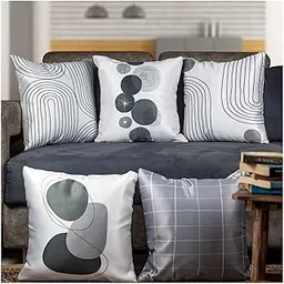 Vendola Monochrome Microfiber Satin 250TC Cushion Pillow Covers, Multicolor, Set of 5 (16X16 Inches, Monochrome)-picture-22