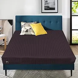 WELLFIT Cotton Mattress Cover/Protector Premium Stripe Pattern Cotton mattress cover for King Size Bed with Zip/Chain/ 6×6.5 ft / 78×72×6 inch/Brown-image-0