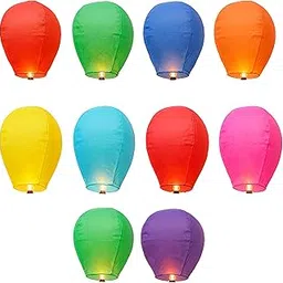 Paper Sky Lantern Assorted Colour Hot Air Balloon for Diwali/Christmas/Marriage/All Festival with Fuel Wax Candle for Birthday New Year (Pack of 10)-image-2