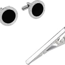 michelangelo Silver Tie Pin With Cufflink for Men's (4 TYPES) (Round Premium)-picture-10