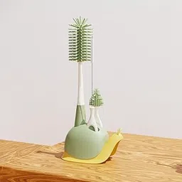 BabySafeHouse Silicon Bottle Cleaning Brush Set with Stand, Includes Feeding Bottle Cleaner, Nipple & Straw Cleaner- Set of 3 (Green Color)-image-11