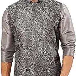 vastramay Men's Nehru Jacket - Allover Embroidered Regular Nehru Jacket for Men - Mandarin Collar, Sleeveless, Button Closure & Welt Pocket-picture-13