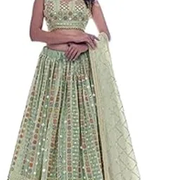 vatagamfab Women's Georgette Semi Stitched lehengacholi SFver-153 Diwali Outfit Embroidered lehengacholi Set Yellow1 Colour Indian Heavy Lehenga-picture-30