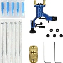 ATORSE® Portable Pro Rotary Tattoo Machine Kit Grip Tattooing Needle Tips Set Blue-image-1
