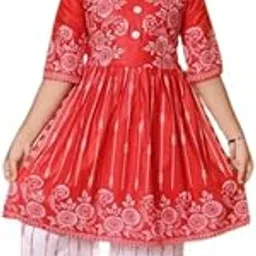 Kids Girls Rayon Kurta Pyjama Dress Set-image-0