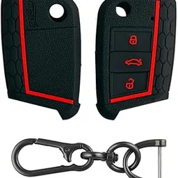 Keycare Silicone Key Cover & Keychain Compatible for Skoda Kylaq, Slavia, Kodiaq, Kushaq, Octavia, Karoq, Superb 3 Button Flip Key (Black with Zinc Alloy)-picture-36