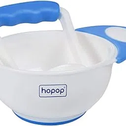 Hopop Baby Food Mash and Serve Feeding Bowl Set | Easy & Convenient Baby Food Masher | Serving Bowl for Baby Weaning Food Preparation | BPA Free | Baby Bowl with Non Slip Base | (Blue)-image-0