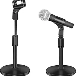 SEVAM Extendable 2 Step Table Desktop Stand Shock Mount Microphone Holder with Metal Base Mic Clip for Studio Sound Recording (Black)-image-4